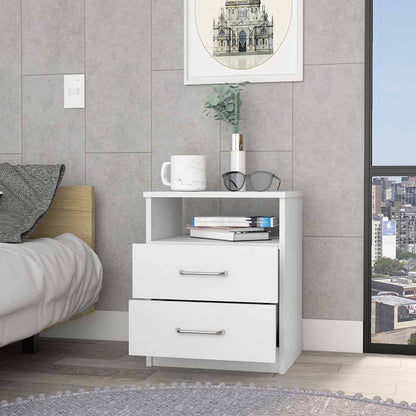 20" White Wood Two Drawer Nightstand