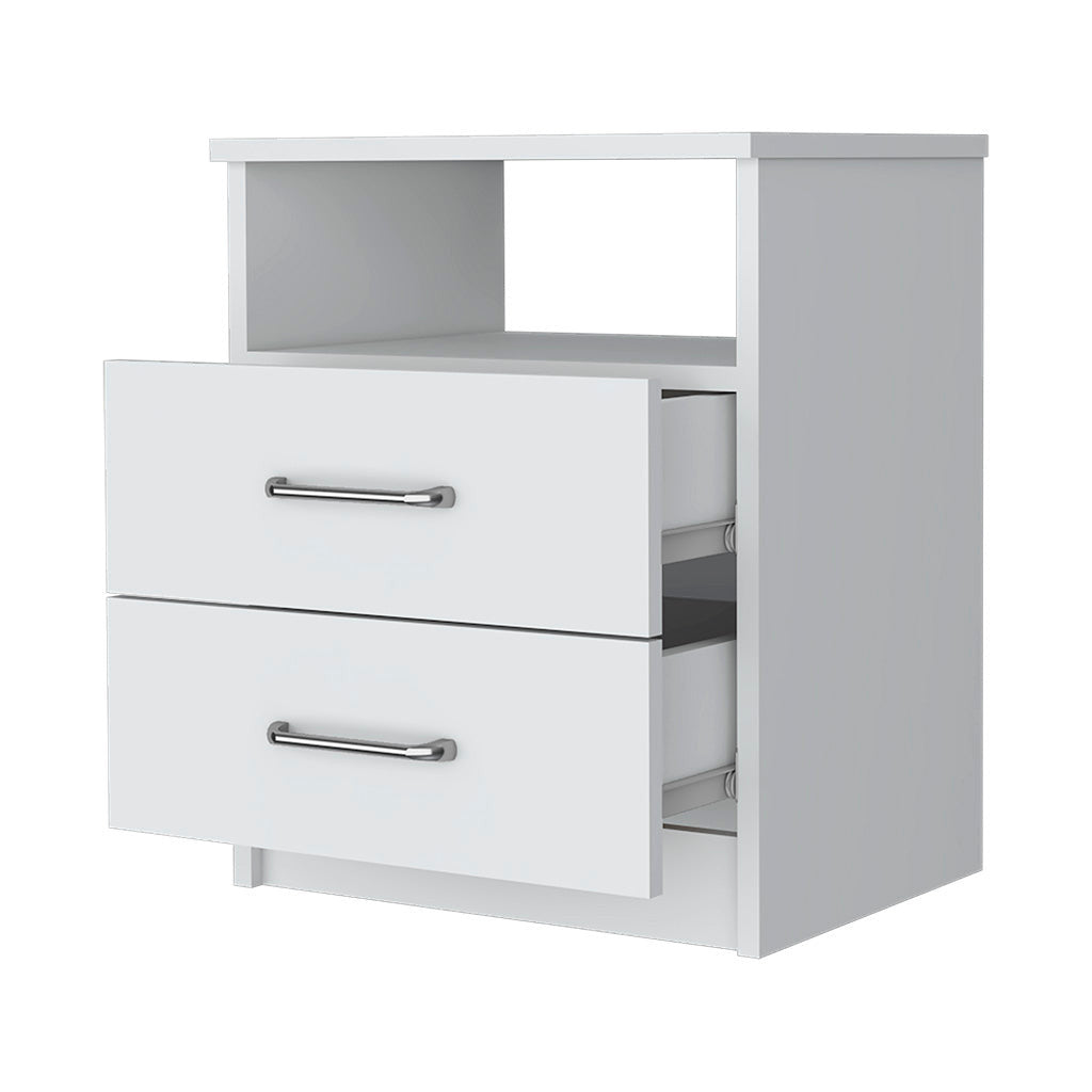 20" White Wood Two Drawer Nightstand