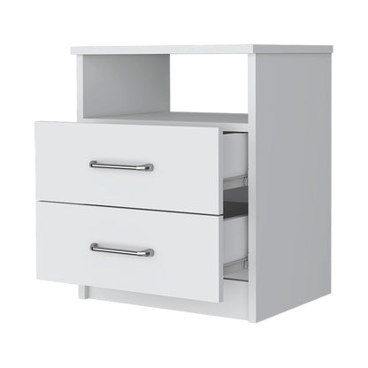 20" White Wood Two Drawer Nightstand