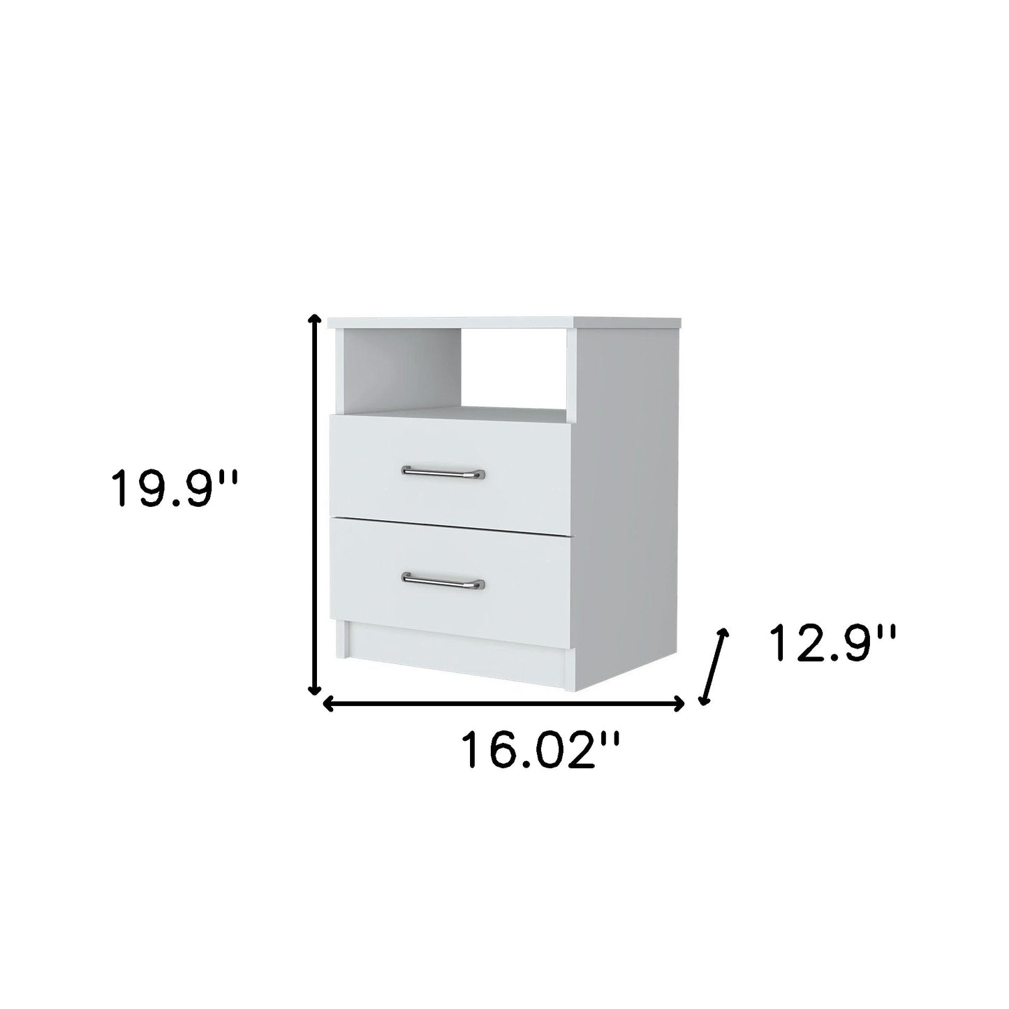 20" White Wood Two Drawer Nightstand
