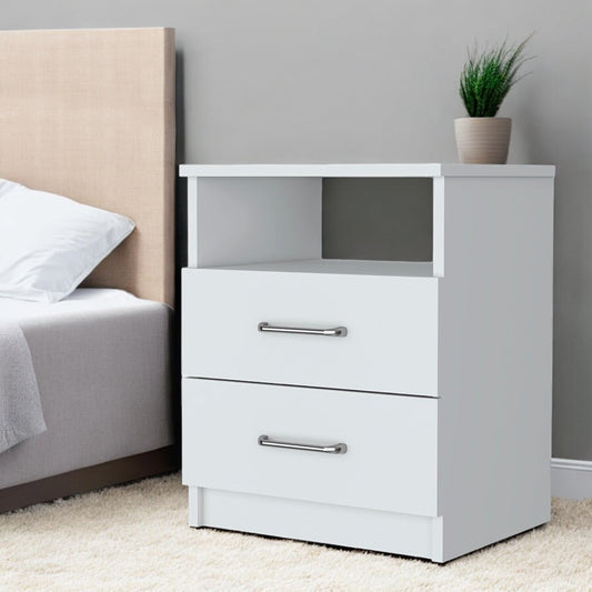 20" White Wood Two Drawer Nightstand