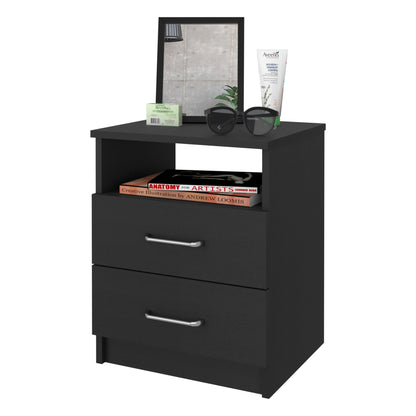 20" Black Wood Two Drawer Nightstand