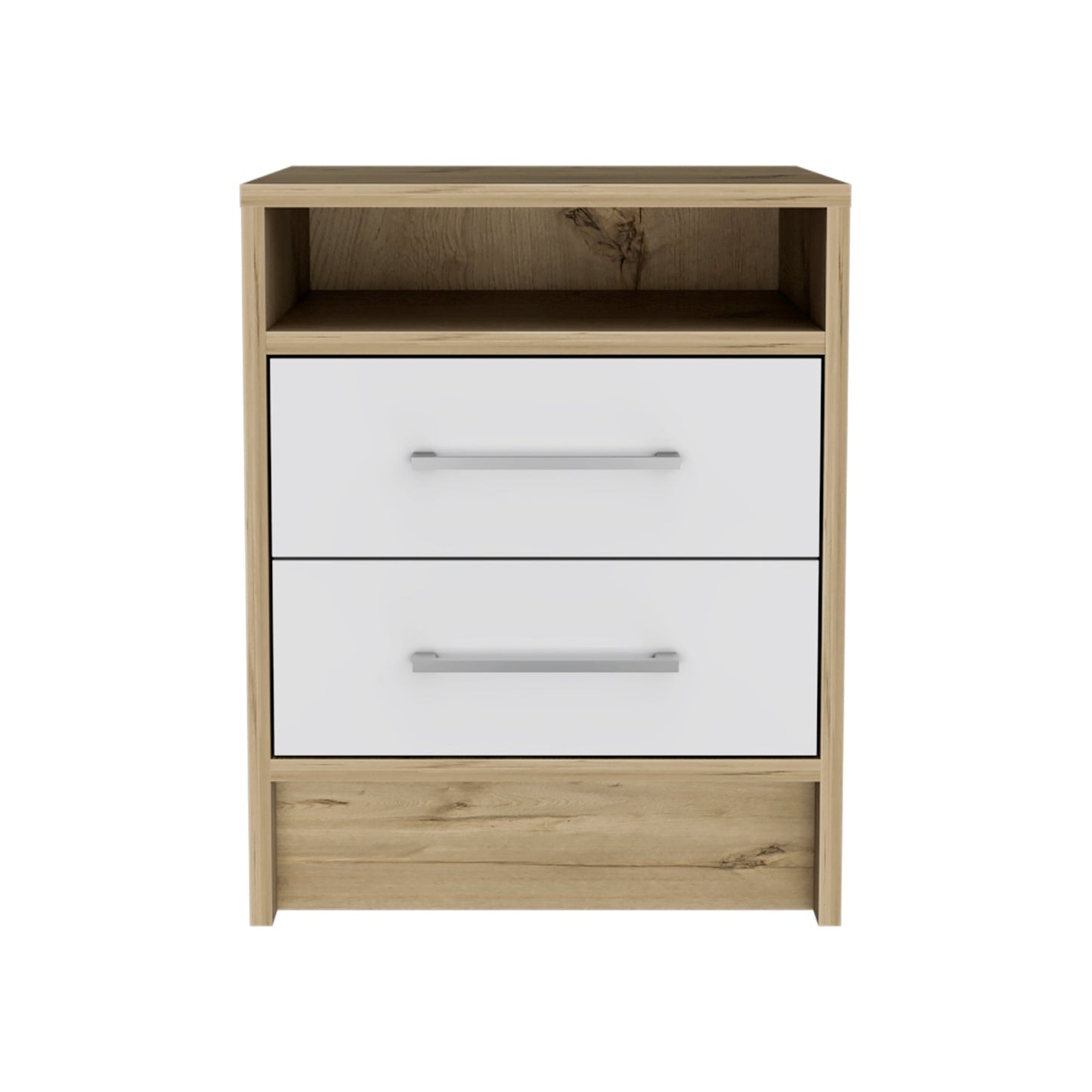 20" White And Natural Wood Two Drawer Nightstand