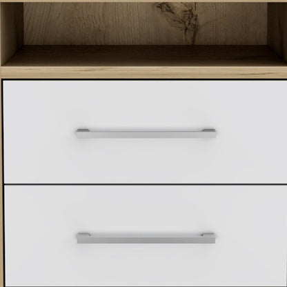 20" White And Natural Wood Two Drawer Nightstand