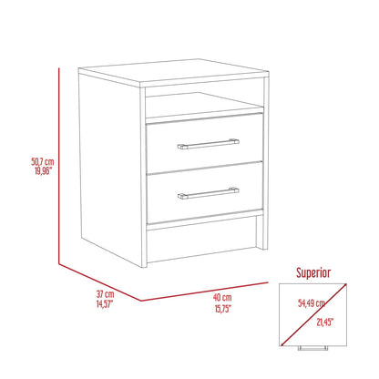 20" White And Natural Wood Two Drawer Nightstand