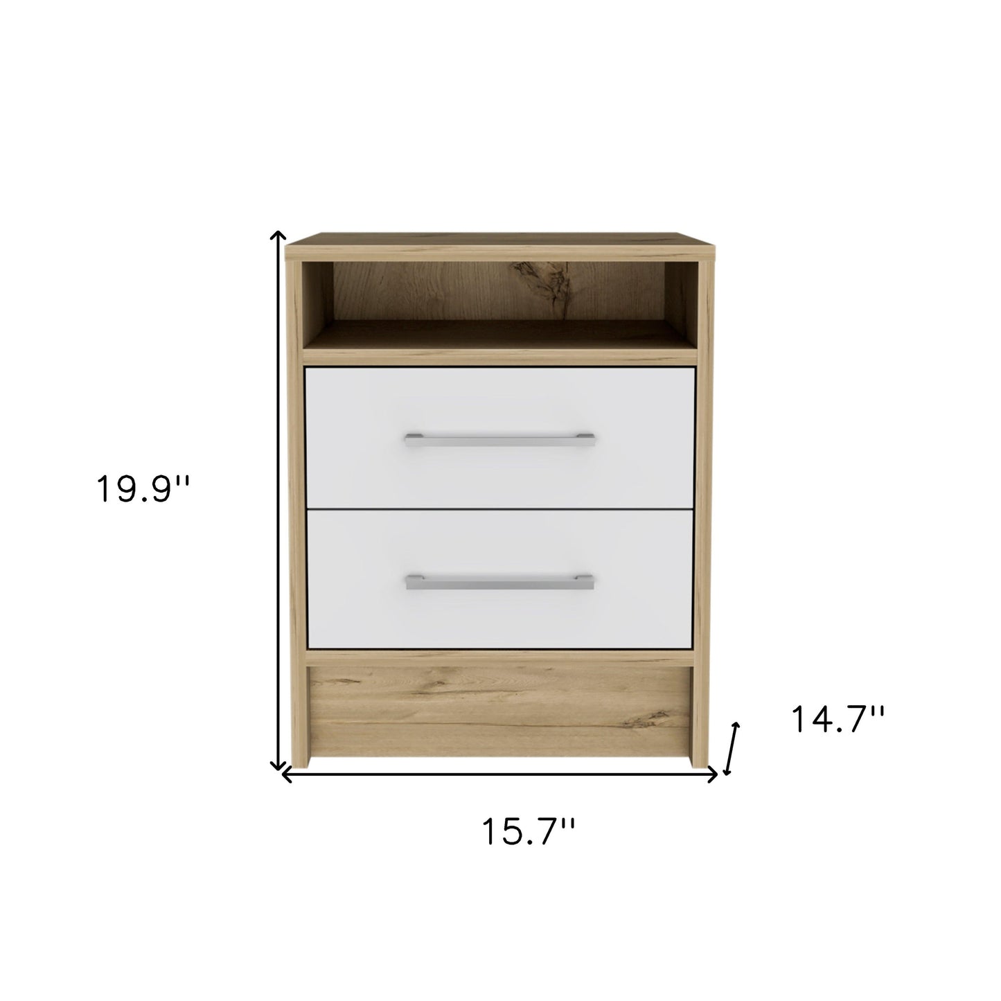 20" White And Natural Wood Two Drawer Nightstand