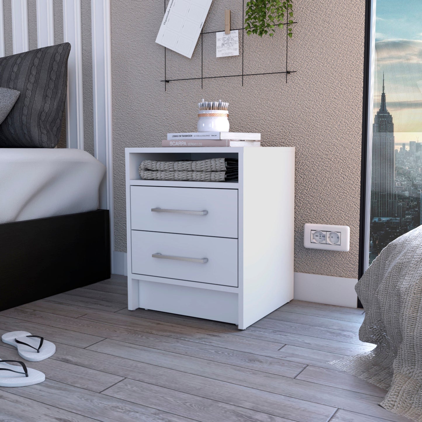 20" White Wood Two Drawer Nightstand