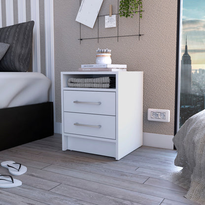 20" White Wood Two Drawer Nightstand