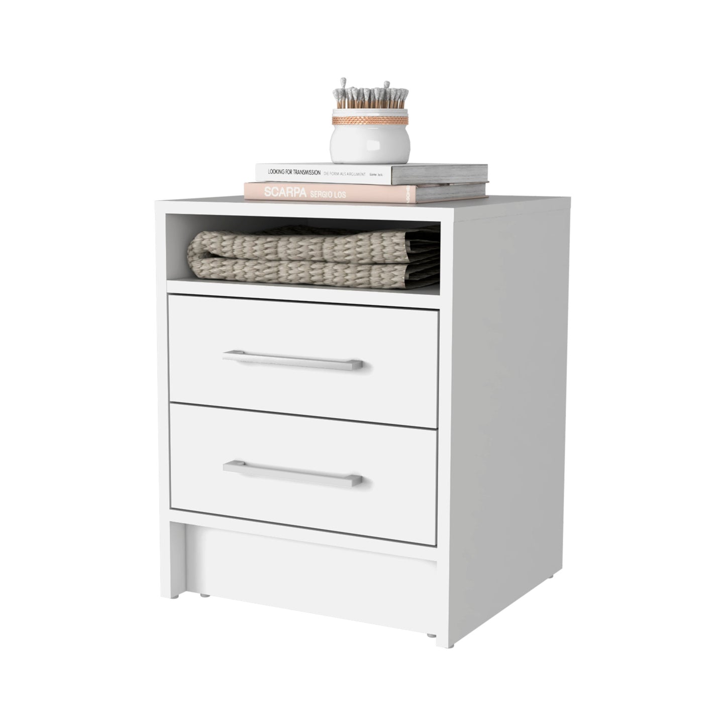 20" White Wood Two Drawer Nightstand