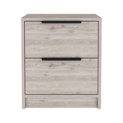 19" Light Gray Wood Two Drawer Nightstand