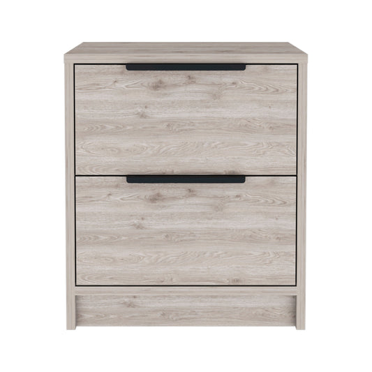 19" Light Gray Wood Two Drawer Nightstand