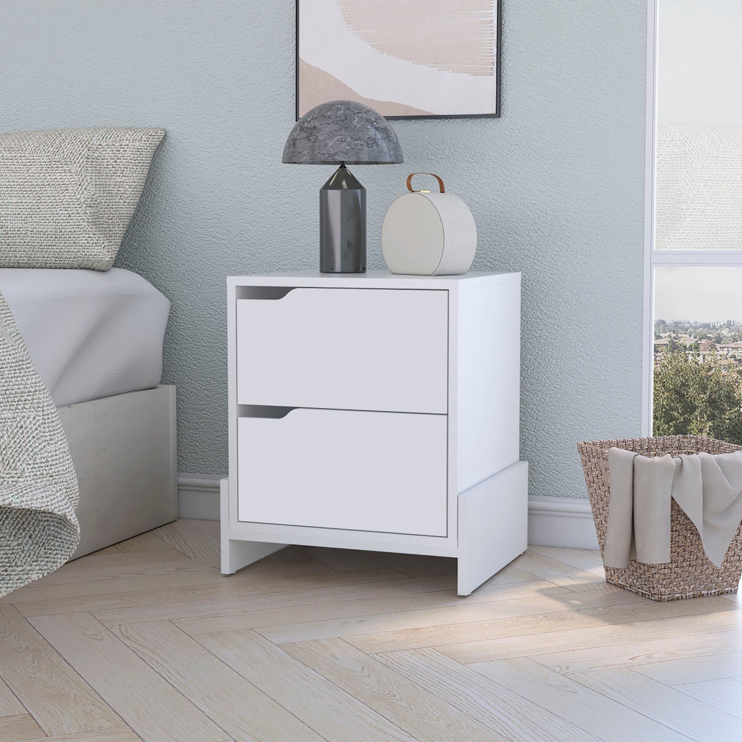 20" White Wood Two Drawer Nightstand