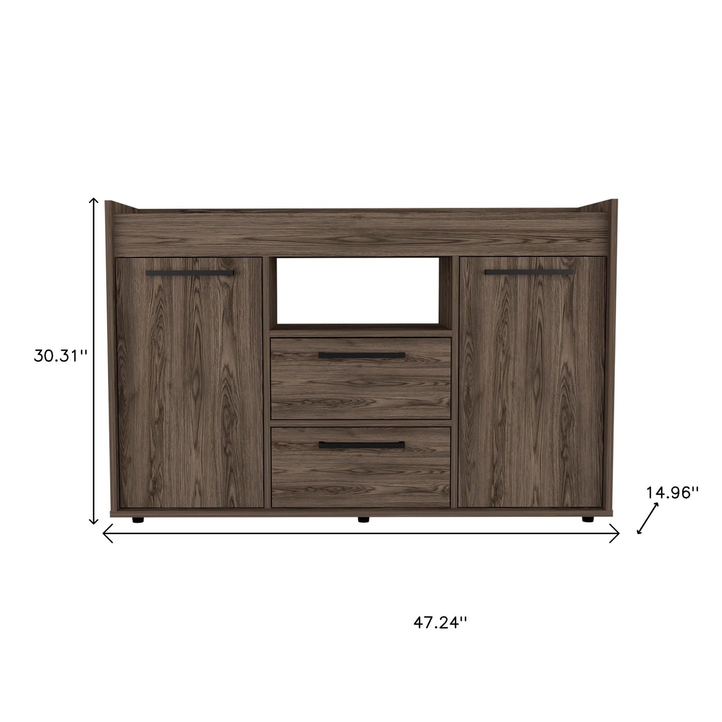 47" Walnut Wood Two Drawer Sideboard with Two Doors