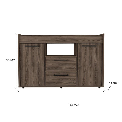 47" Walnut Wood Two Drawer Sideboard with Two Doors