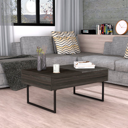 39" Espresso And Black Wood And Metal Lift Top Coffee Table With Drawer