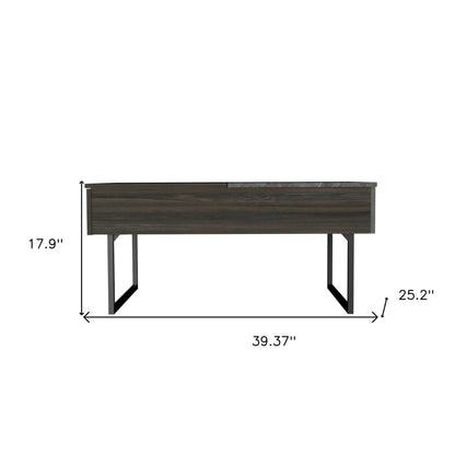 39" Espresso And Black Wood And Metal Lift Top Coffee Table With Drawer