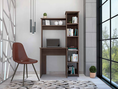 39" Dark Brown Wood Writing Desk and Bookshelf Set