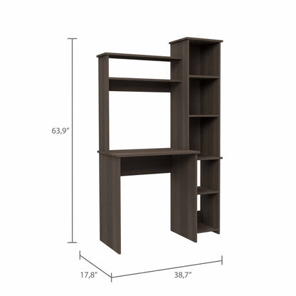 39" Dark Brown Wood Writing Desk and Bookshelf Set