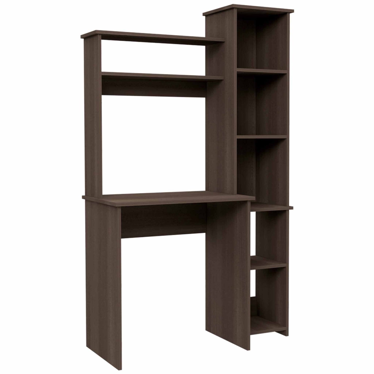 39" Dark Brown Wood Writing Desk and Bookshelf Set