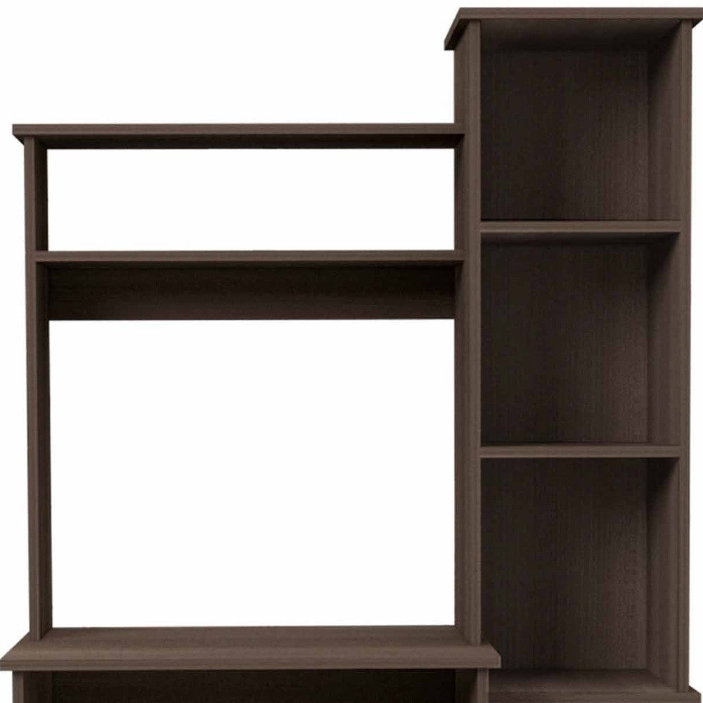 39" Dark Brown Wood Writing Desk and Bookshelf Set