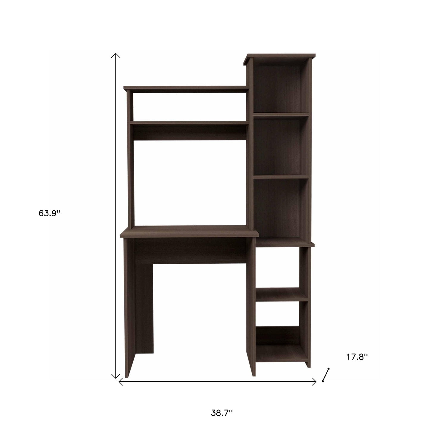 39" Dark Brown Wood Writing Desk and Bookshelf Set