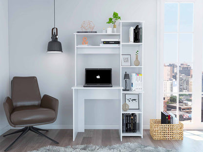 39" White Wood Writing Desk and Bookshelf Set