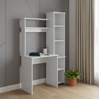 39" White Wood Writing Desk and Bookshelf Set