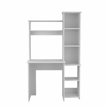 39" White Wood Writing Desk and Bookshelf Set