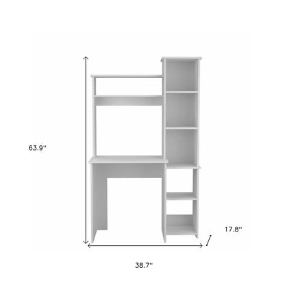 39" White Wood Writing Desk and Bookshelf Set