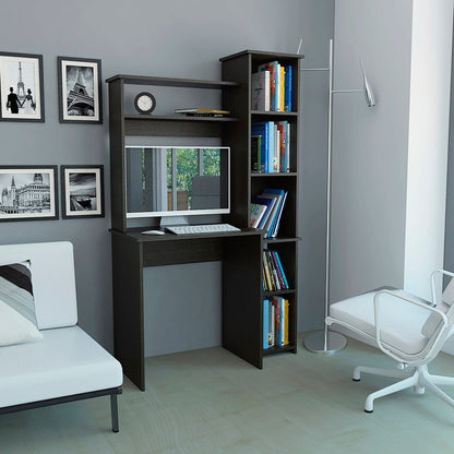 40" Black Wood Writing Desk and Bookshelf Set