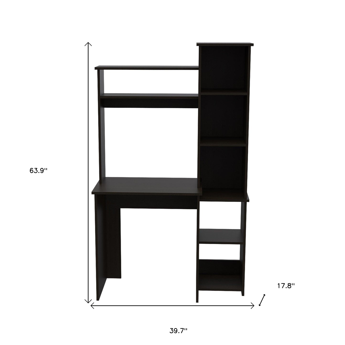 40" Black Wood Writing Desk and Bookshelf Set