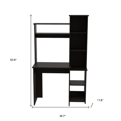40" Black Wood Writing Desk and Bookshelf Set