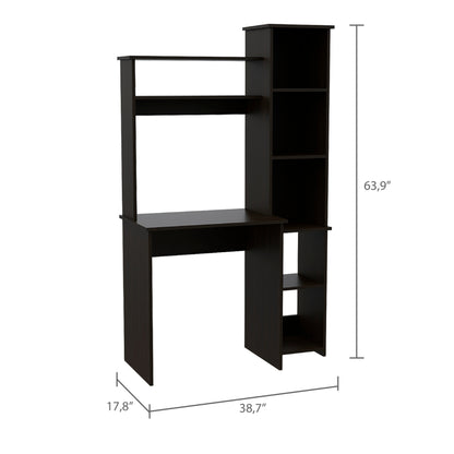 40" Black Wood Writing Desk and Bookshelf Set