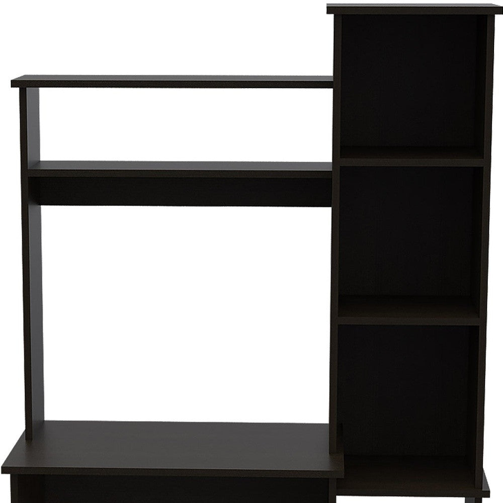 40" Black Wood Writing Desk and Bookshelf Set