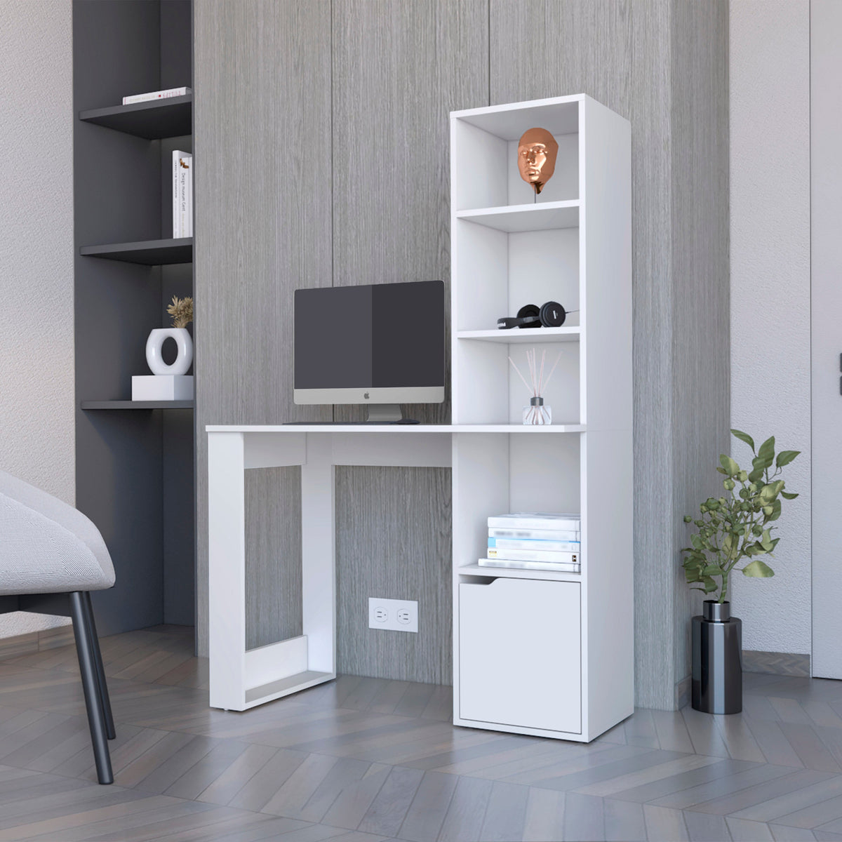 39" White Wood L Shape H-Shape Computer Desk