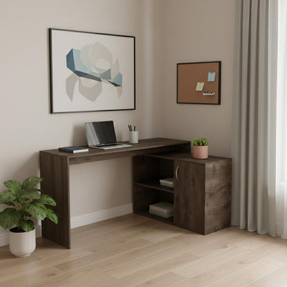 60" Dark Brown Wood L Shape Writing Desk