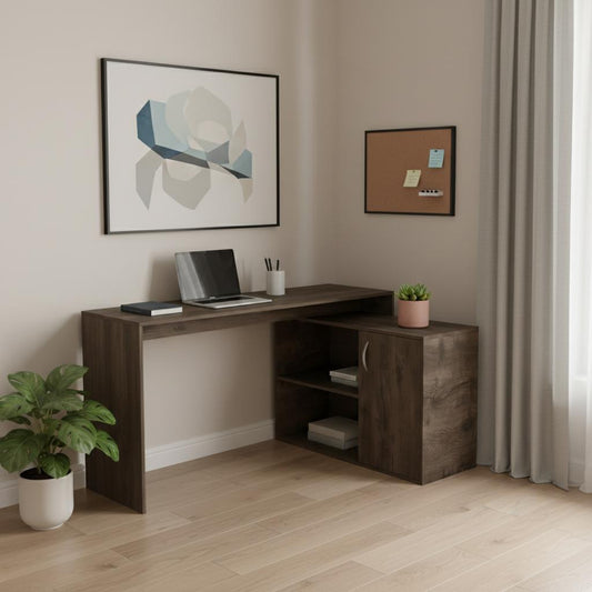 60" Dark Brown Wood L Shape Writing Desk