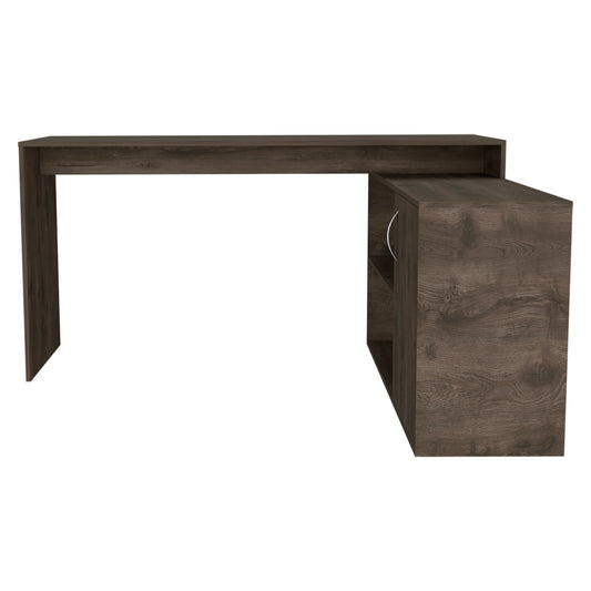 60" Dark Brown Wood L Shape Writing Desk