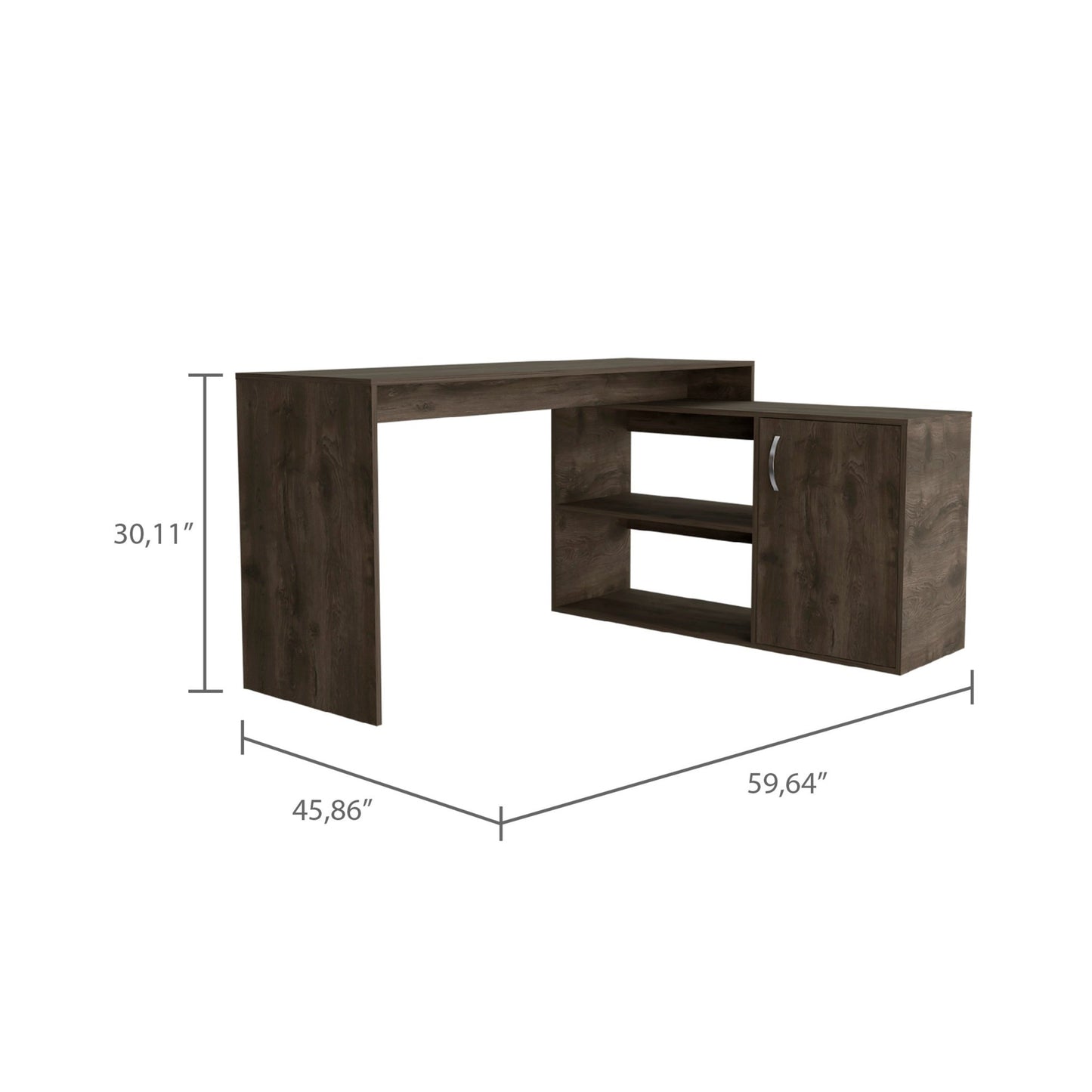 60" Dark Brown Wood L Shape Writing Desk