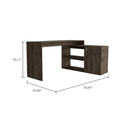 60" Dark Brown Wood L Shape Writing Desk