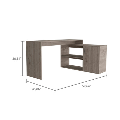 60" Light Gray Wood L Shape Writing Desk