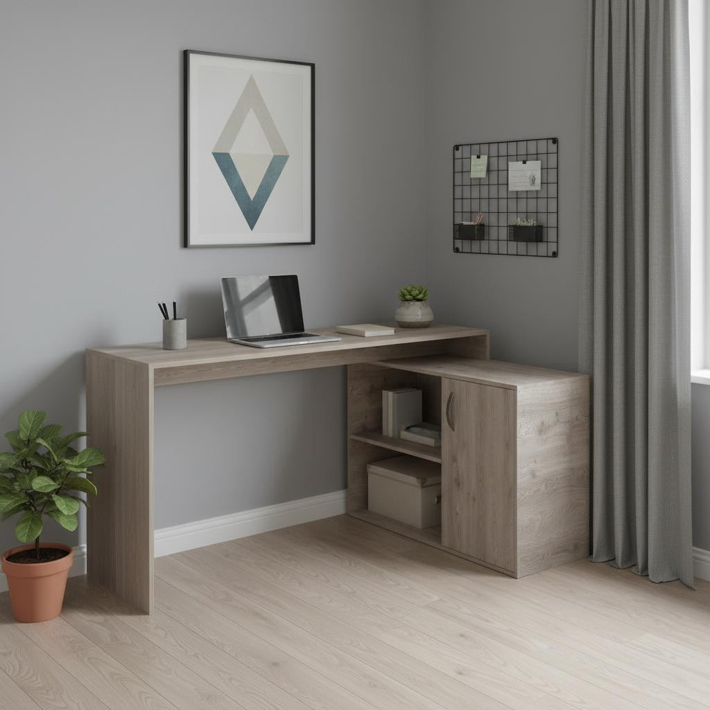 60" Light Gray Wood L Shape Writing Desk
