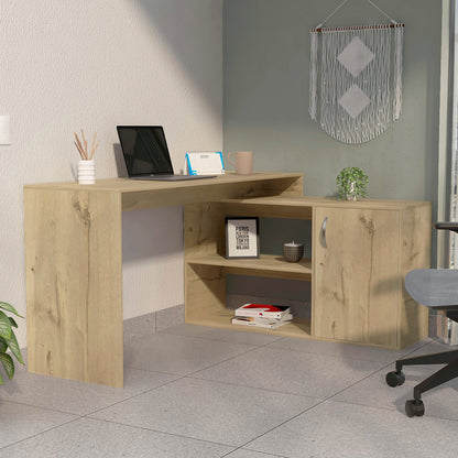 60" Oak Wood L Shape Writing Desk