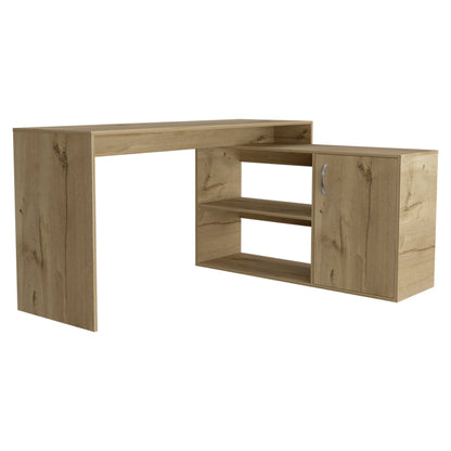 60" Oak Wood L Shape Writing Desk