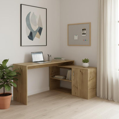 60" Oak Wood L Shape Writing Desk