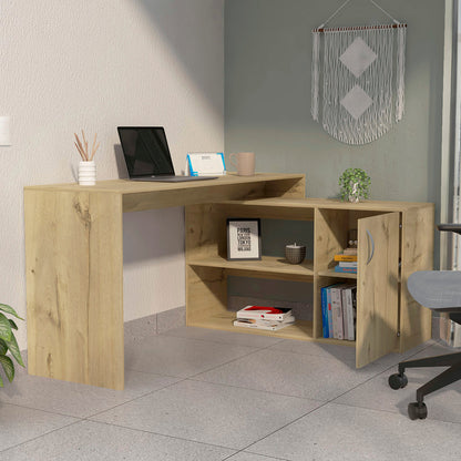 60" Oak Wood L Shape Writing Desk