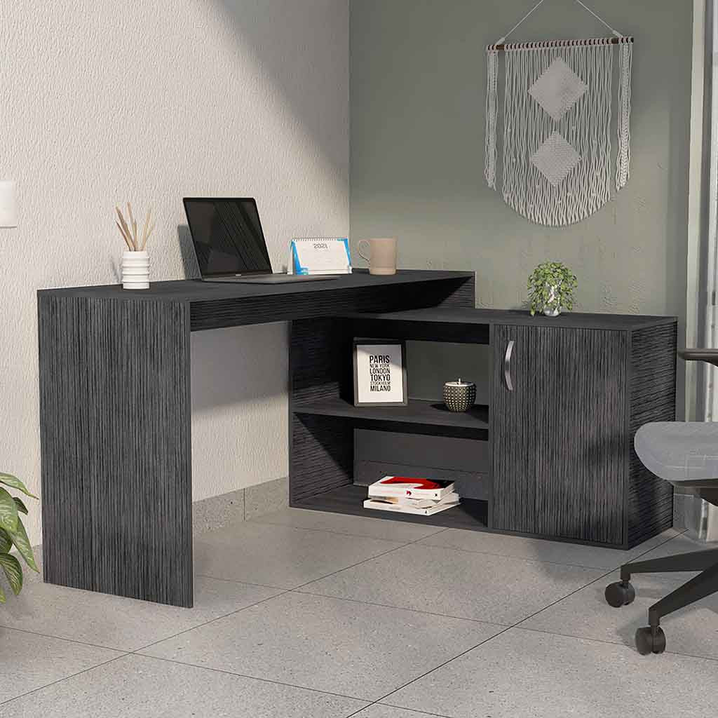 60" Dark Gray Wood L Shape Writing Desk