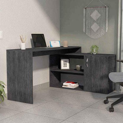 60" Dark Gray Wood L Shape Writing Desk
