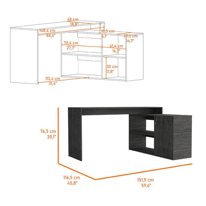 60" Dark Gray Wood L Shape Writing Desk