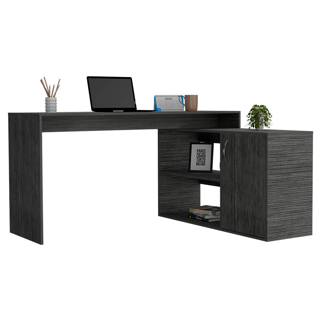 60" Dark Gray Wood L Shape Writing Desk
